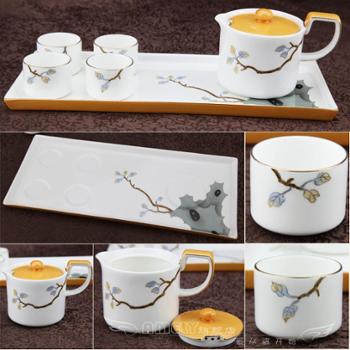 艾米丽骨瓷复古手绘釉下彩茶具套装 结婚送礼特价包邮 茶壶配4茶杯 茶盘